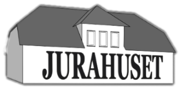 Logo af Jurahuset, som er et hus med teksten JURAHUSET hen af siden